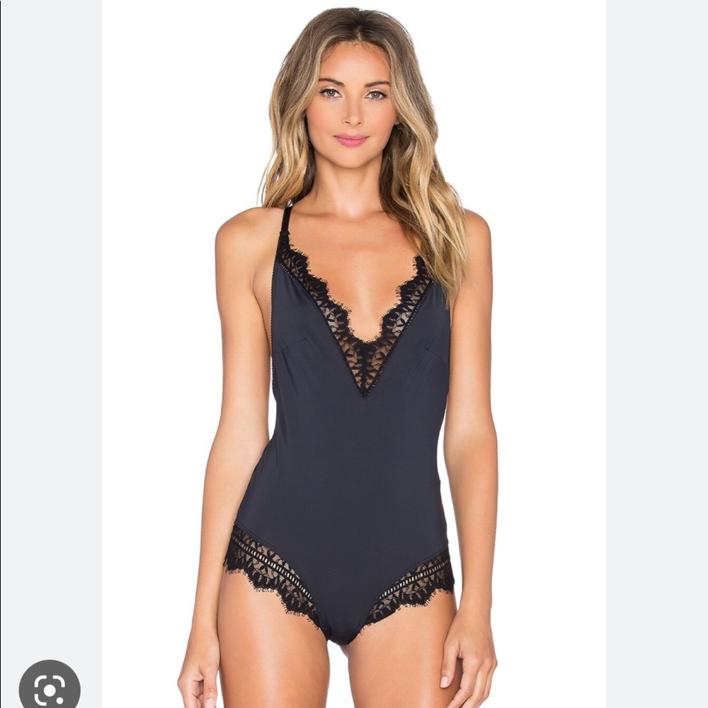Elegant Black Lace Trim Bodysuit